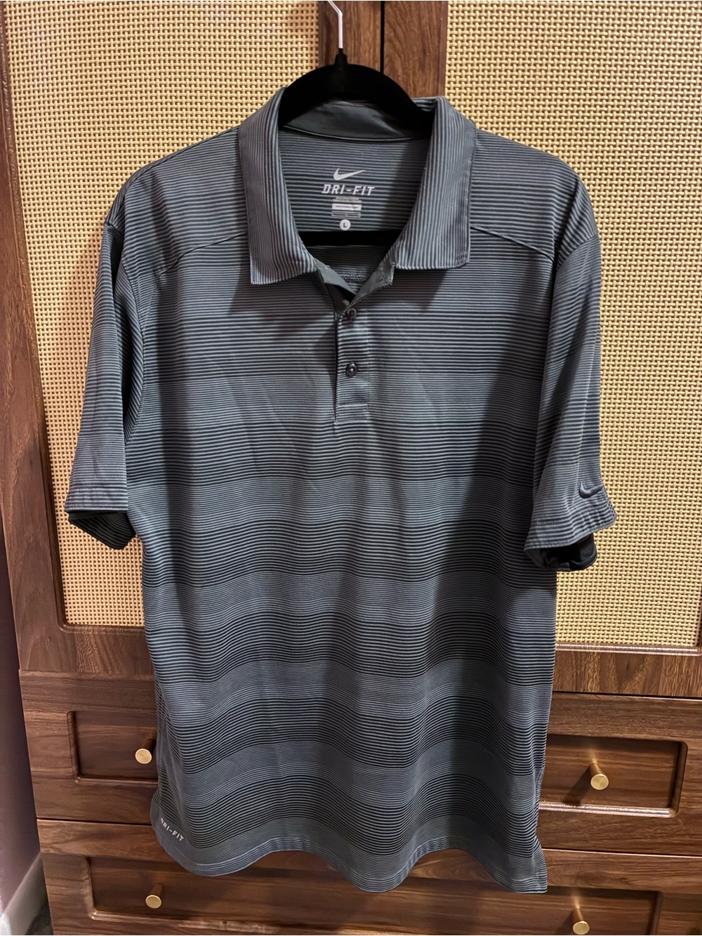 Nike Men's Gray Striped Dri-FIT Polo